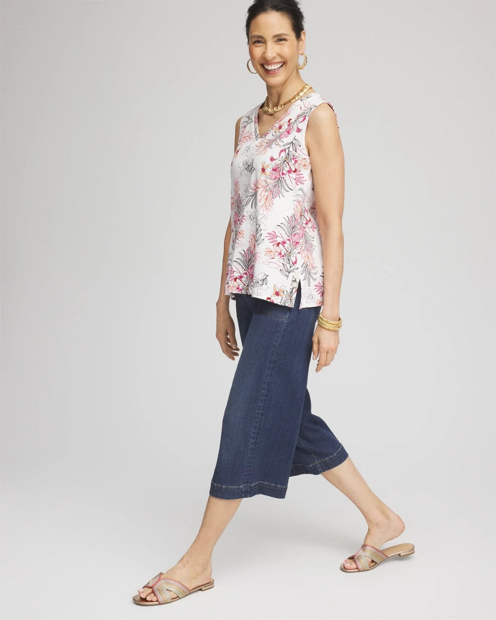 Chico's Discount | Floral Sleeveless V-Neck Tank