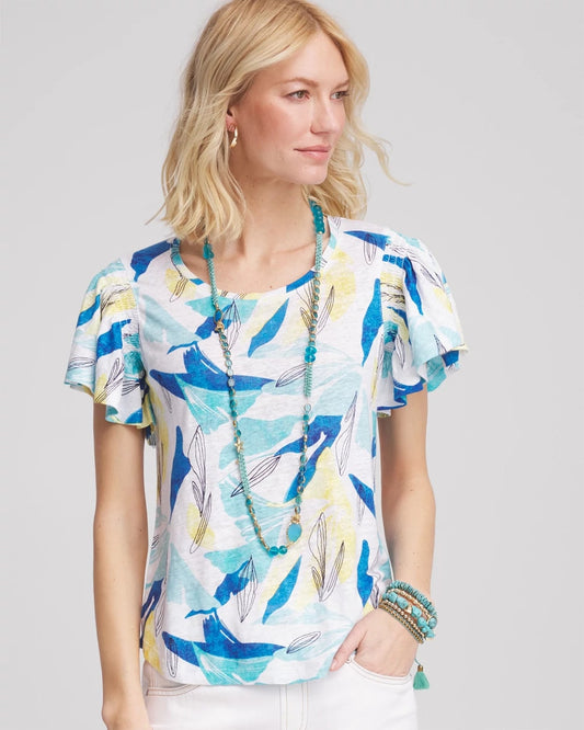 Chico's Everyday | Linen Smocked Flutter-Sleeved Tee