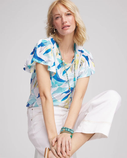 Chico's Everyday | Linen Smocked Flutter-Sleeved Tee