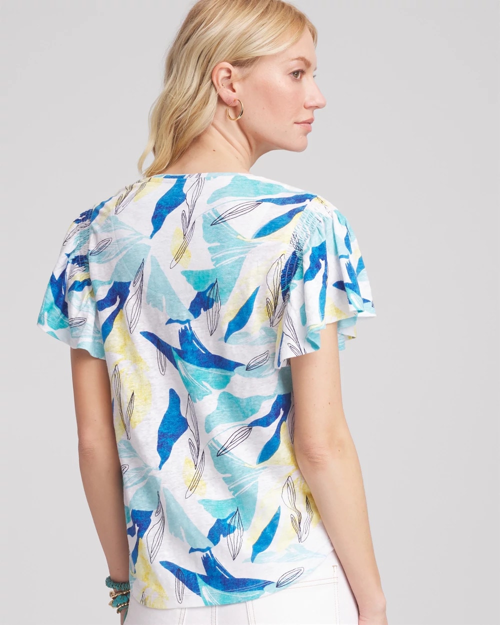 Chico's Everyday | Linen Smocked Flutter-Sleeved Tee