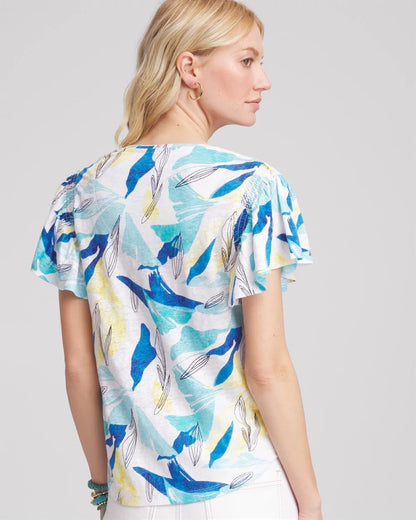 Chico's Everyday | Linen Smocked Flutter-Sleeved Tee