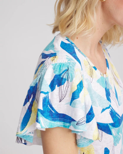 Chico's Everyday | Linen Smocked Flutter-Sleeved Tee