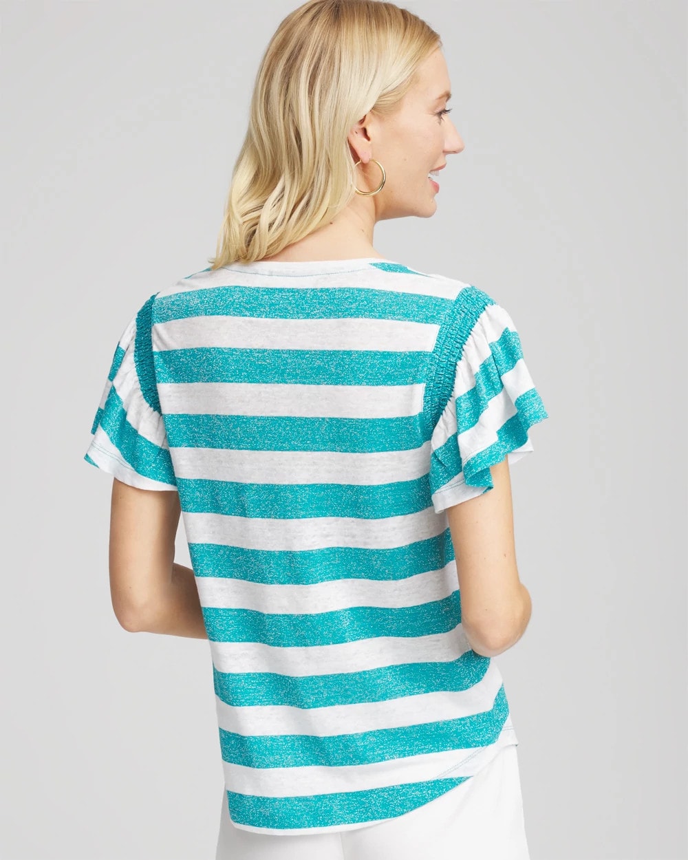 Chico's Trending | Linen Metallic Striped Flutter-Sleeve Tee