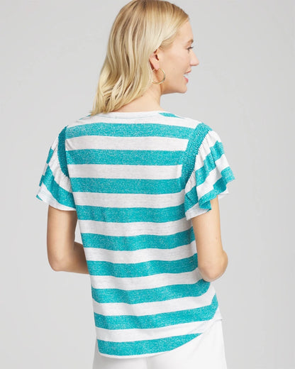 Chico's Trending | Linen Metallic Striped Flutter-Sleeve Tee