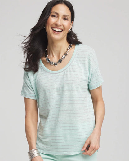 Chico's Premium | Striped Sweater-Trim Linen Tee