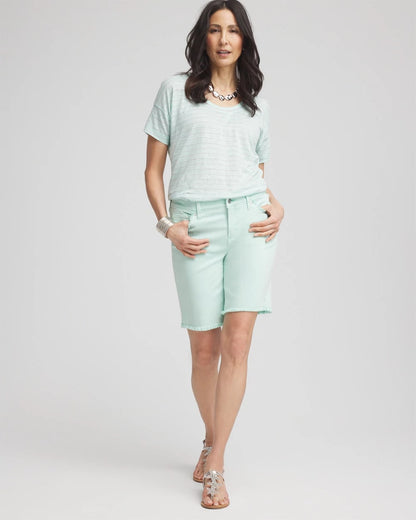 Chico's Premium | Striped Sweater-Trim Linen Tee