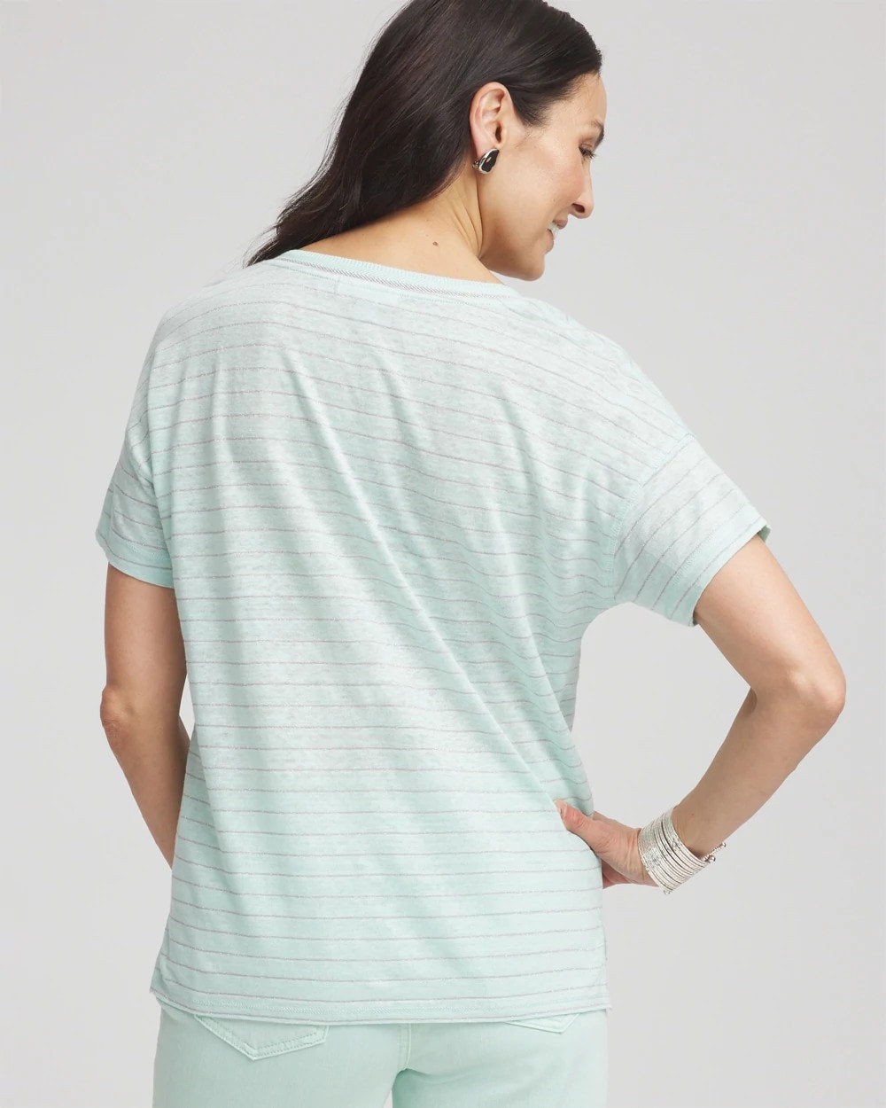 Chico's Premium | Striped Sweater-Trim Linen Tee