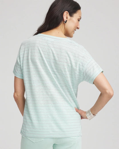 Chico's Premium | Striped Sweater-Trim Linen Tee