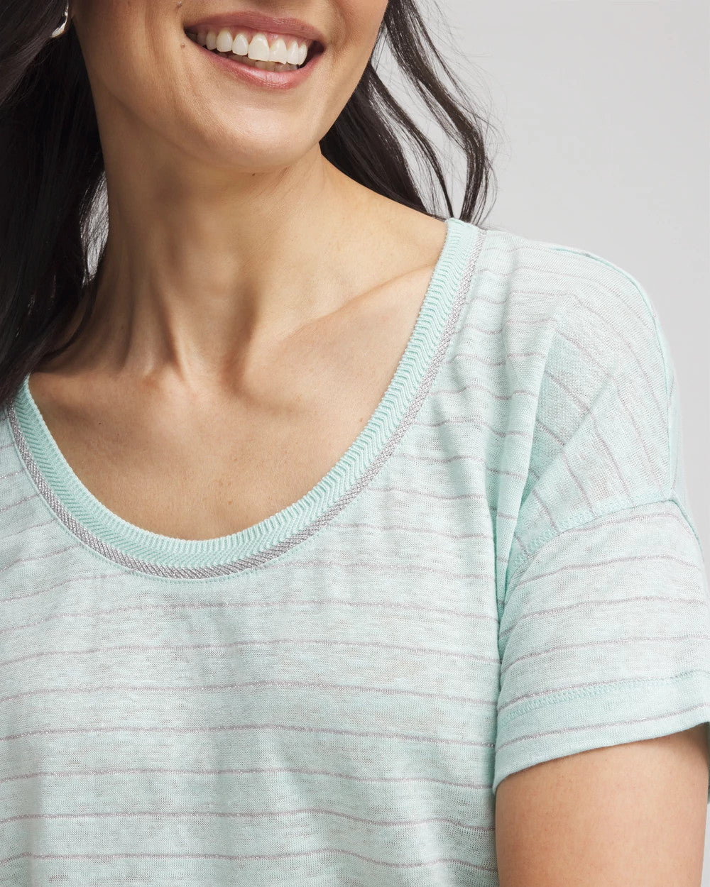 Chico's Premium | Striped Sweater-Trim Linen Tee