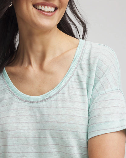 Chico's Premium | Striped Sweater-Trim Linen Tee