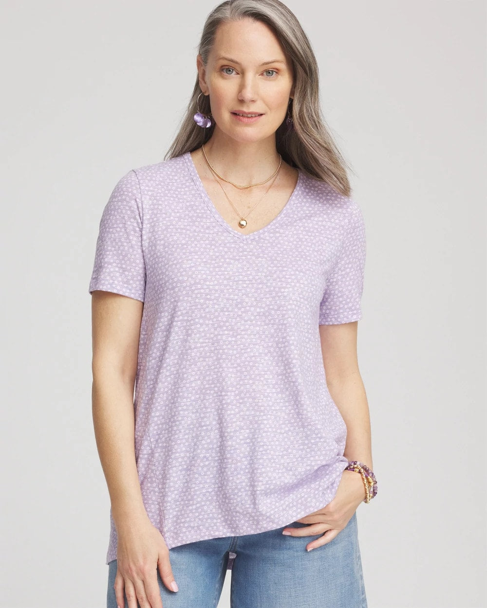 Chico's Popular | Polka-Dot Short Sleeve Forward Seam Tee