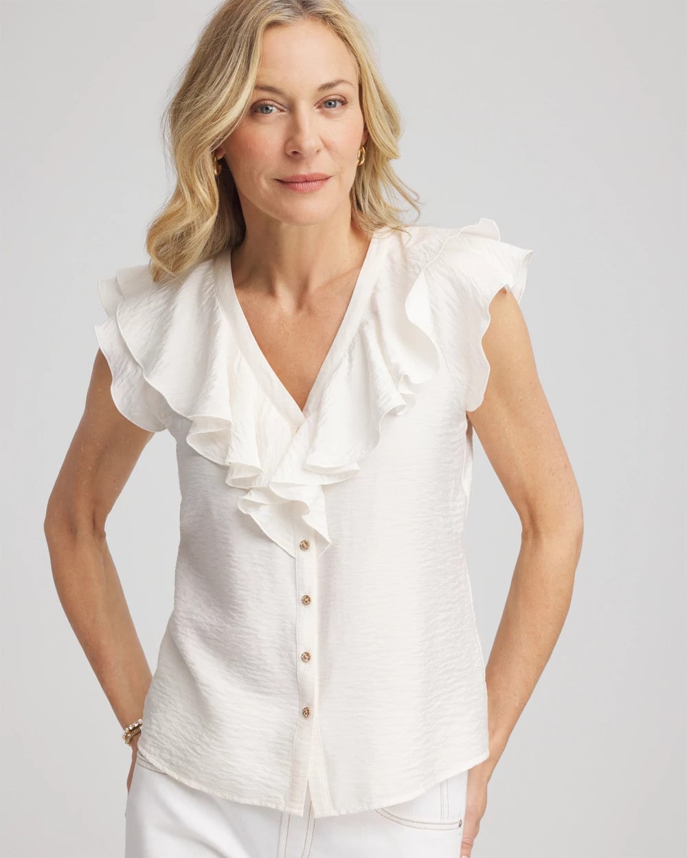 Chico's Best Seller | Crepe Ruffle-Trim Blouse