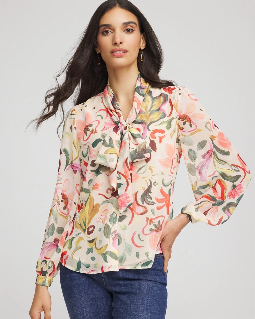 Chico's Hot Sale | Floral Jacquard Tie-Front Blouse