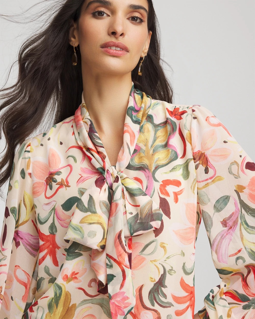 Chico's Hot Sale | Floral Jacquard Tie-Front Blouse