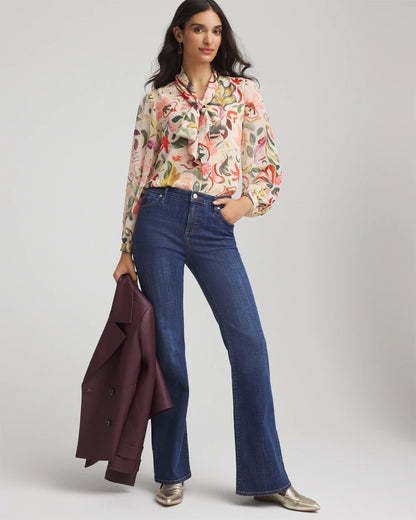 Chico's Hot Sale | Floral Jacquard Tie-Front Blouse