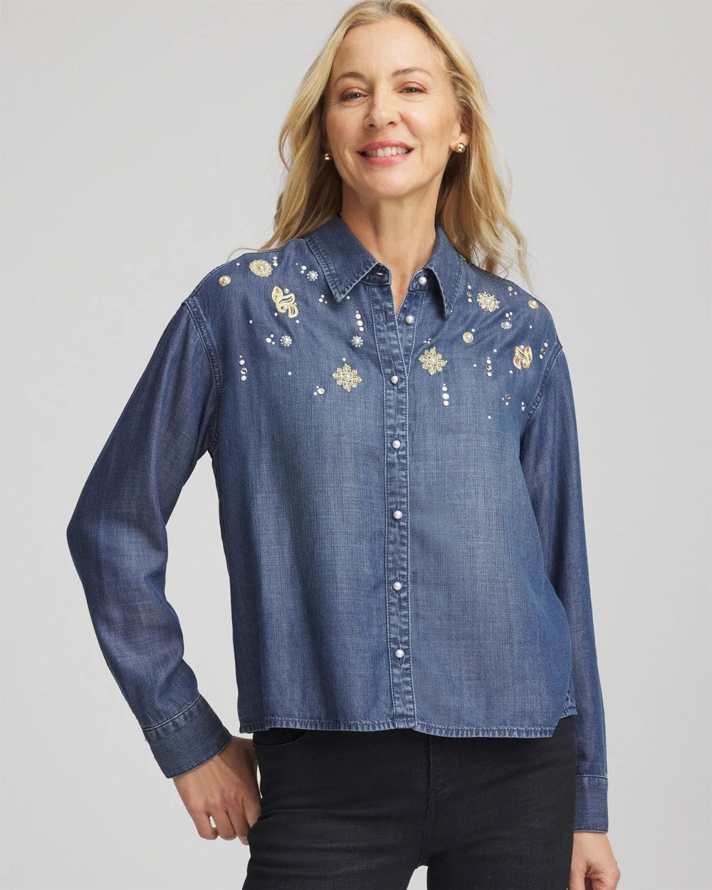 Chico's Latest | Embellished Tencel Collar Shirt