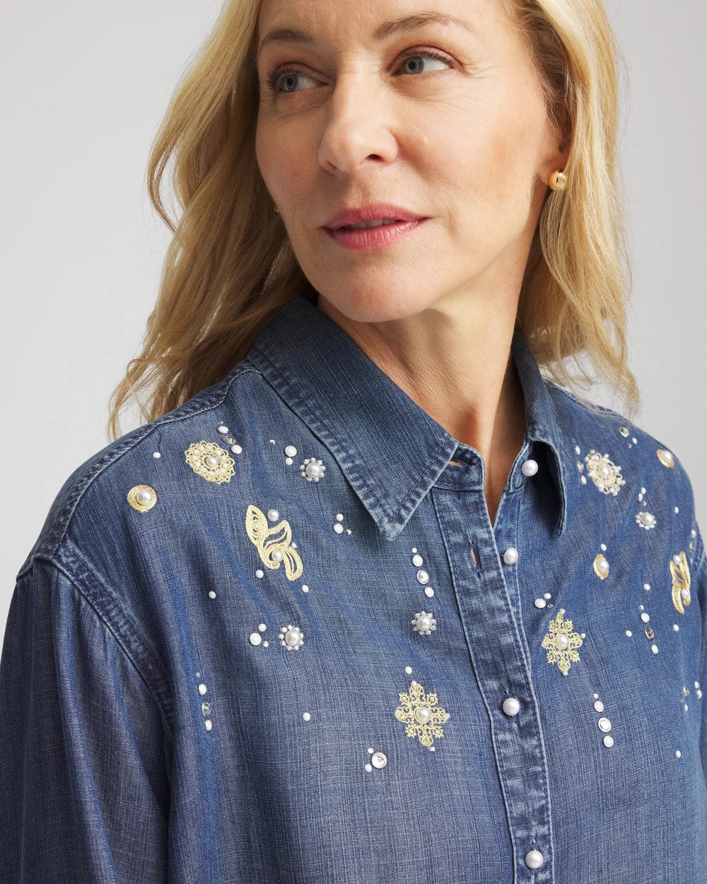 Chico's Latest | Embellished Tencel Collar Shirt