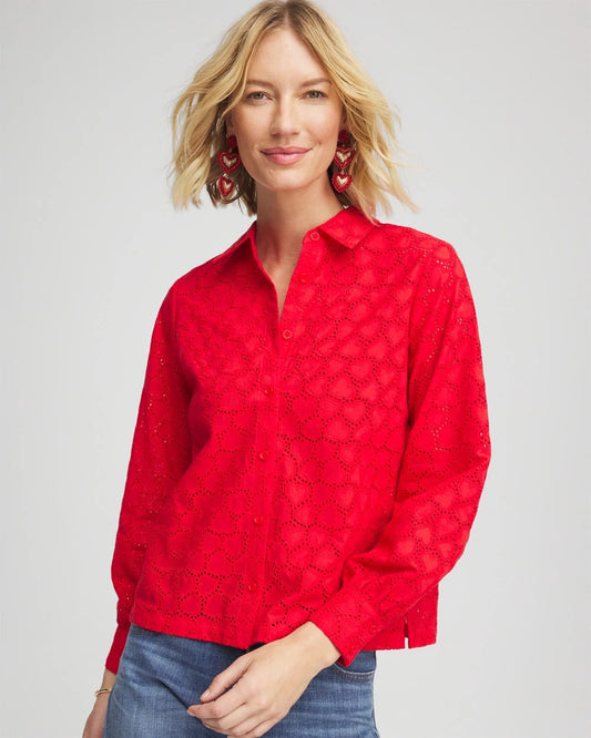 Chico's Popular | Heart Eyelet Button Down Shirt