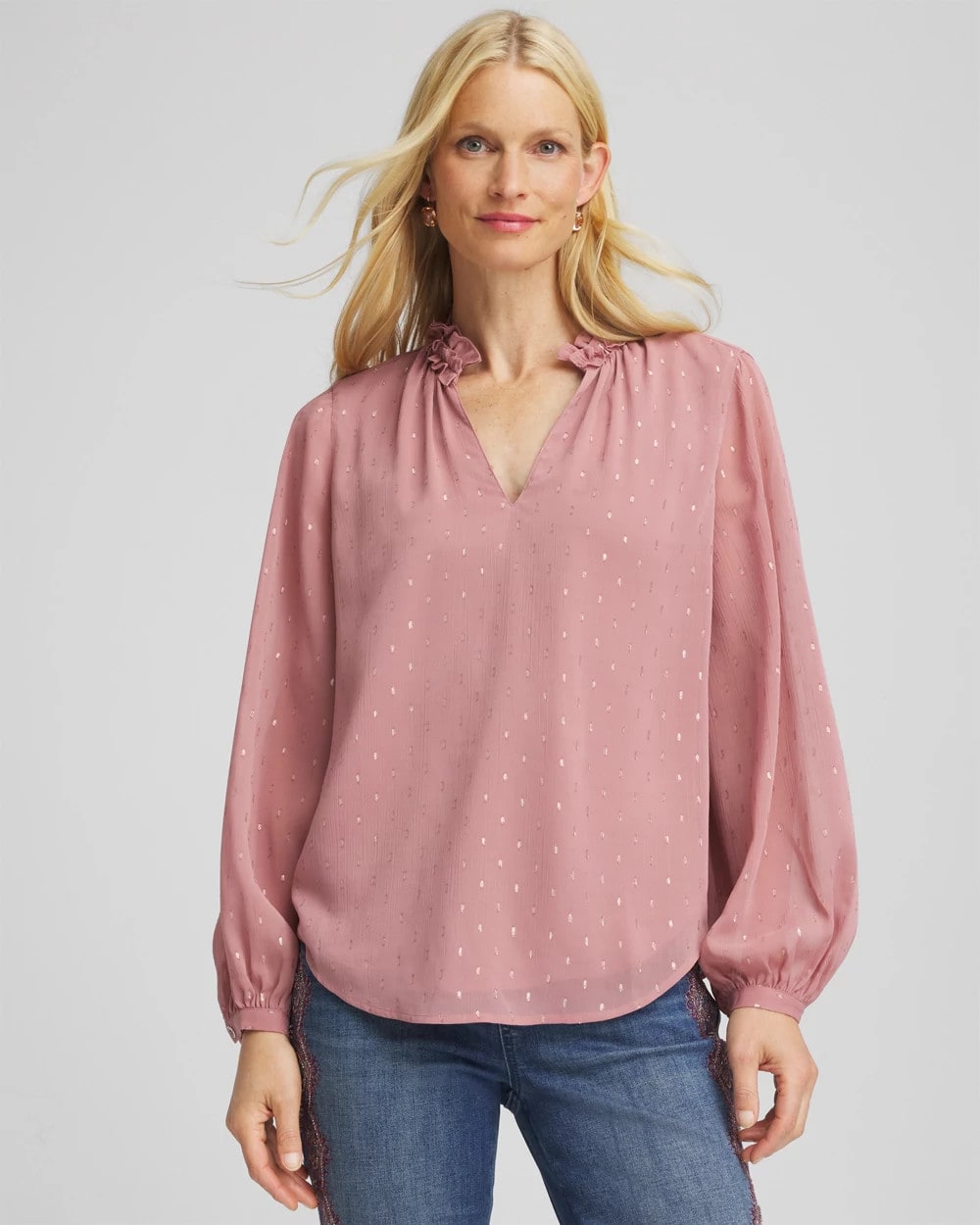 Chico's New | Ruffleneck Lined Georgette Blouse