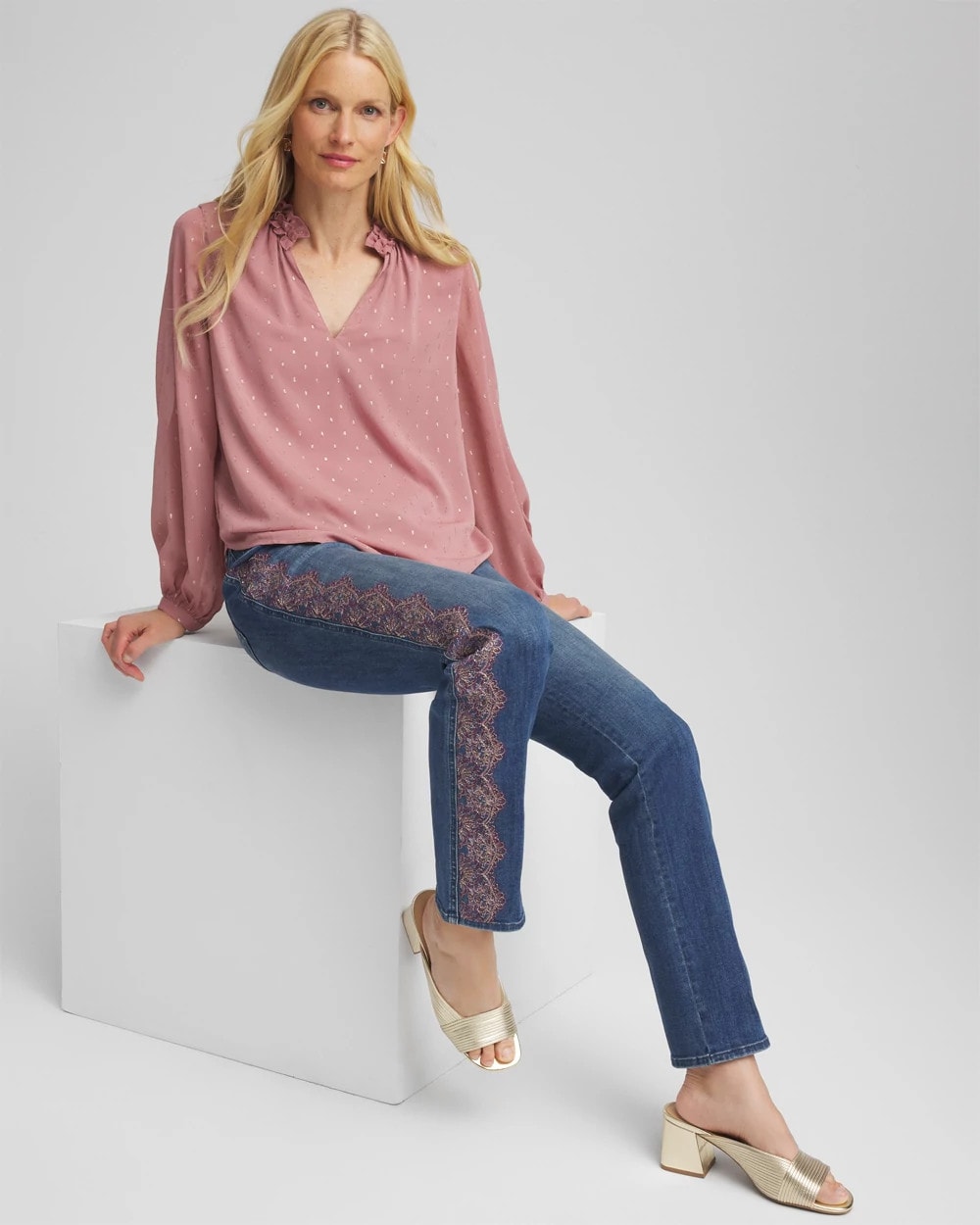 Chico's New | Ruffleneck Lined Georgette Blouse