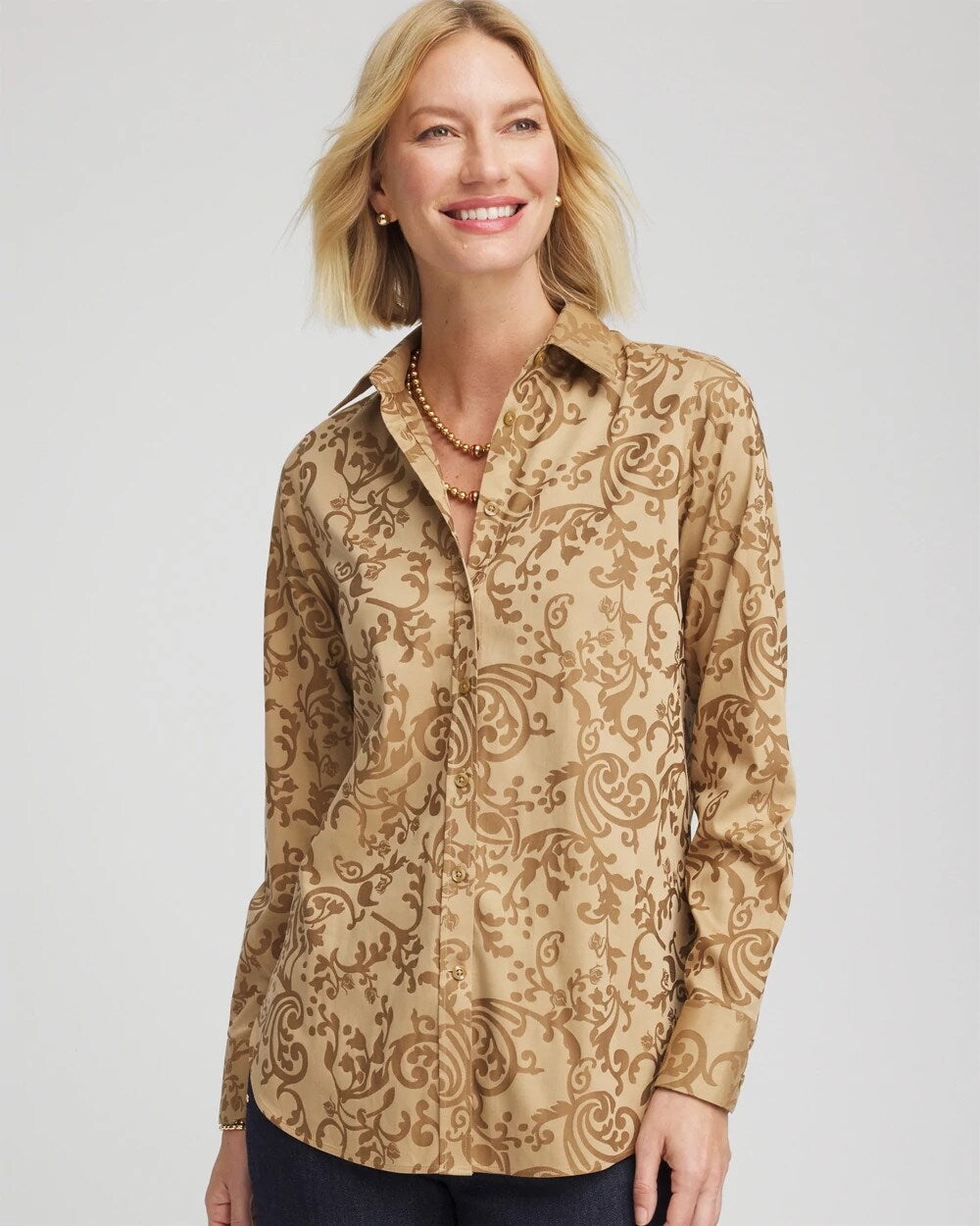 Chico's Latest | No Iron™ Jacquard Scrolls  Shirt