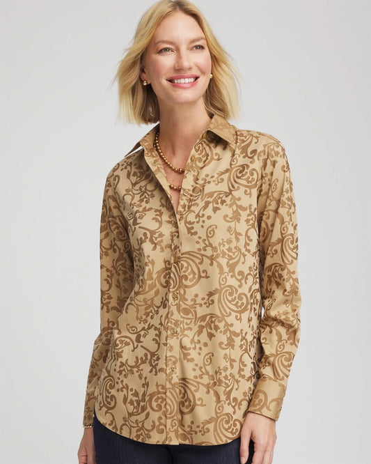 Chico's Latest | No Iron™ Jacquard Scrolls  Shirt