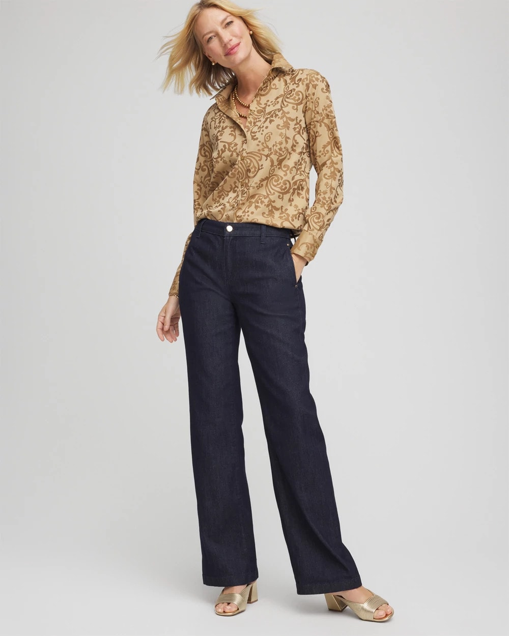 Chico's Latest | No Iron™ Jacquard Scrolls  Shirt