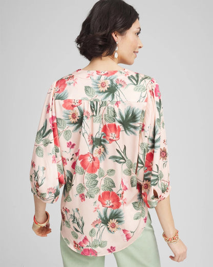 Chico's Best Price | Floral Satin Tie-Front Pullover Top