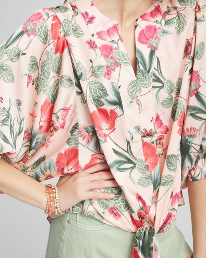 Chico's Best Price | Floral Satin Tie-Front Pullover Top