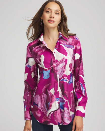 Chico's Quality | No Iron™ Floral-Paint-Print Shirt
