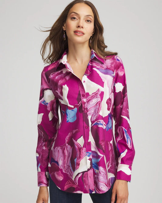 Chico's Quality | No Iron™ Floral-Paint-Print Shirt