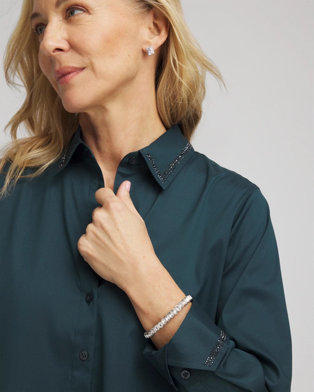 Chico's Top Pick | Rhinestone Embellished Poplin Tunic