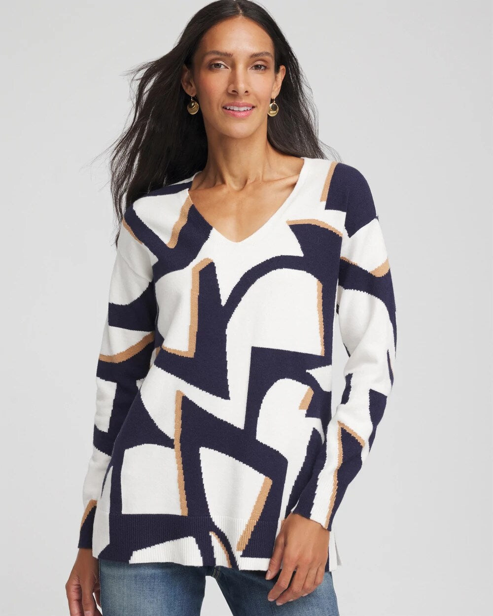 Chico's Signature | Geo Intarsia V-Neck Tunic