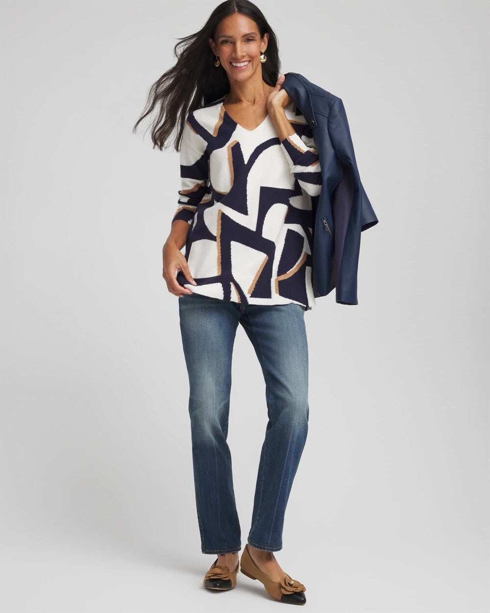 Chico's Signature | Geo Intarsia V-Neck Tunic