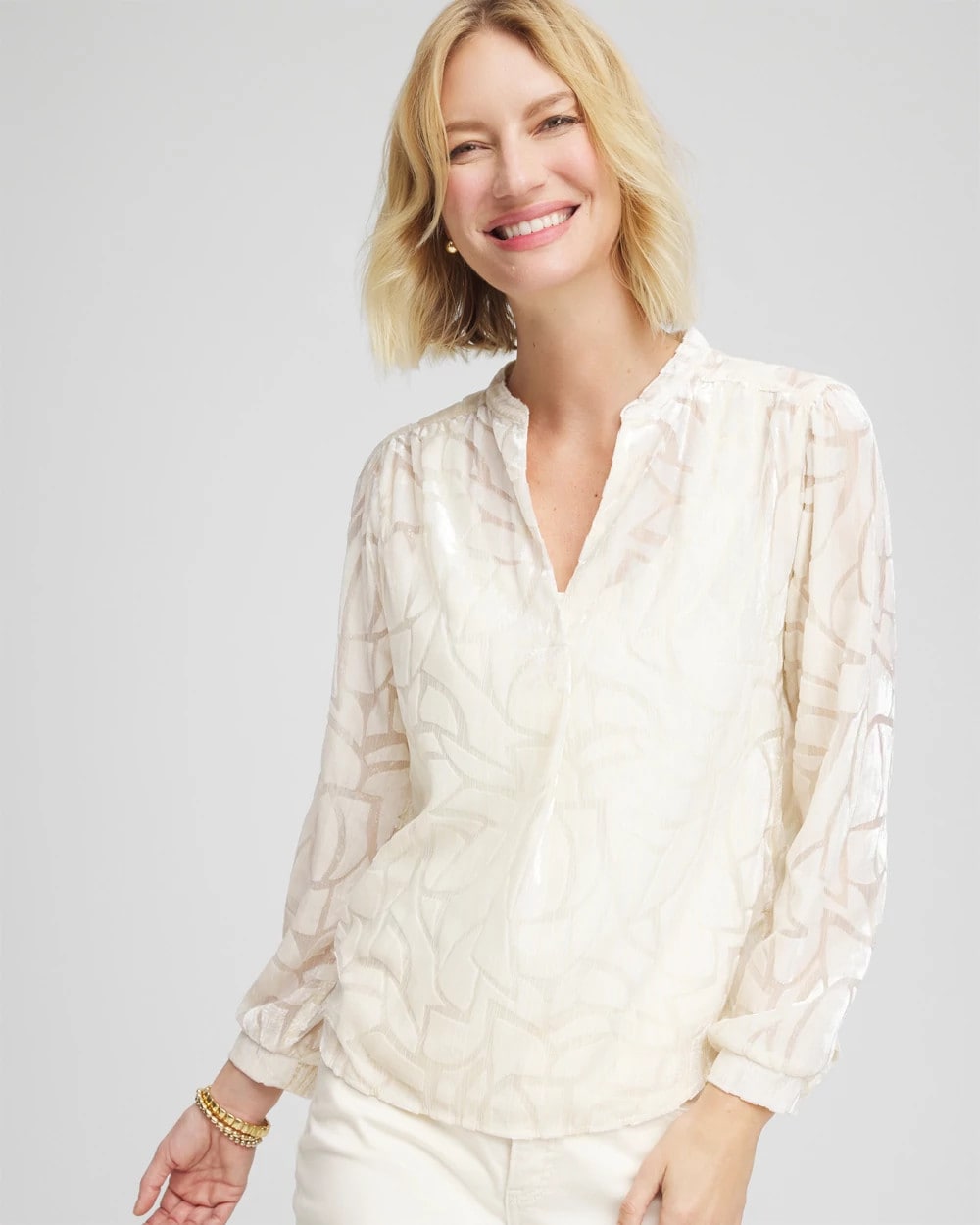 Chico's Best Price | Cream Burnout Pullover Blouse