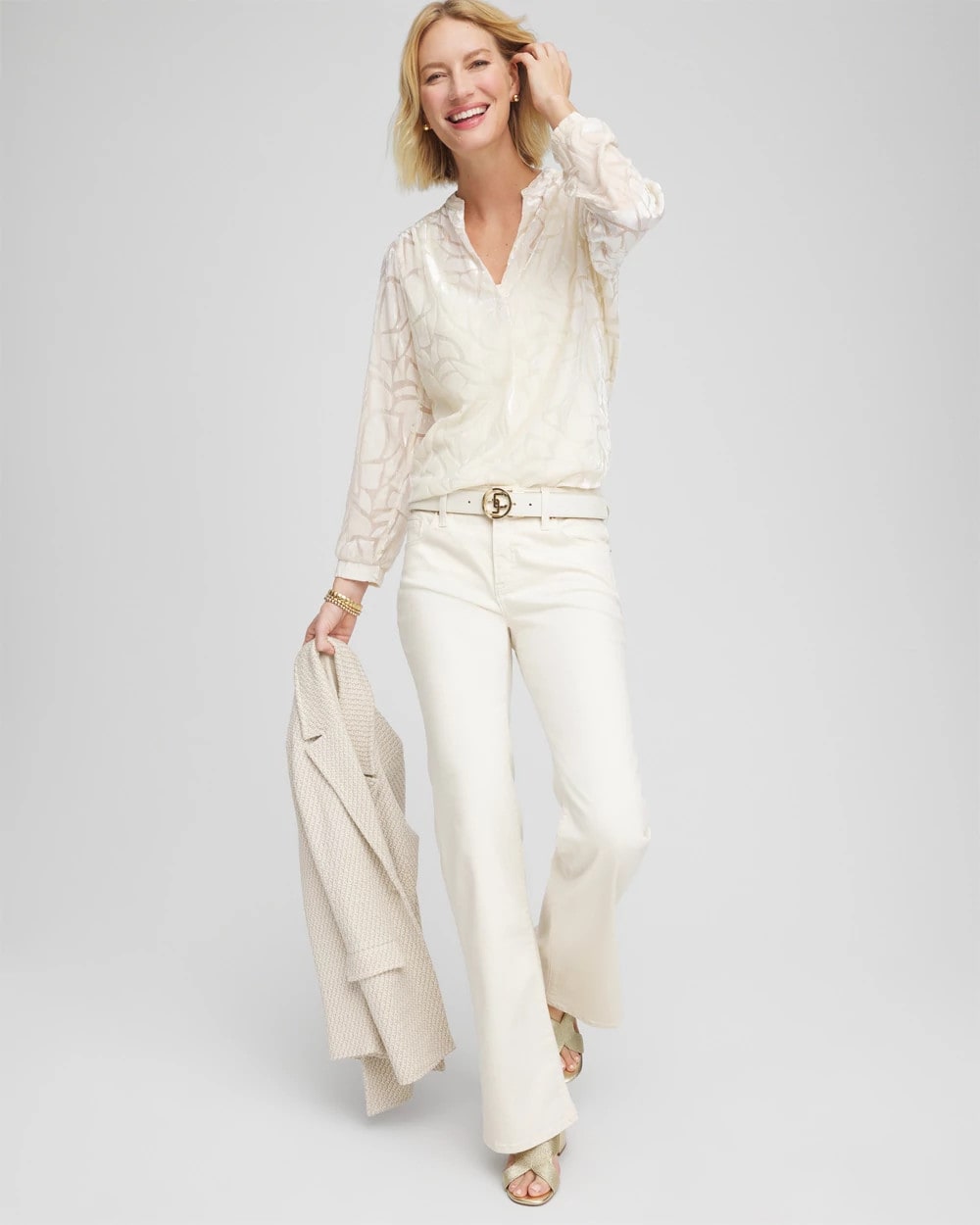 Chico's Best Price | Cream Burnout Pullover Blouse