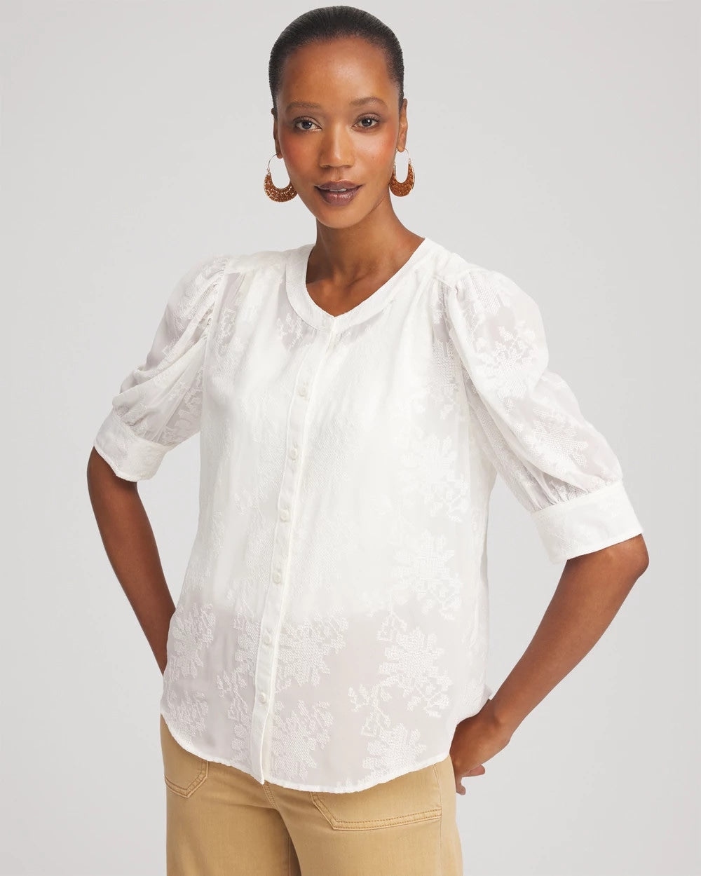 Chico's Hot Sale | Chiffon Puff Sleeve Shirt