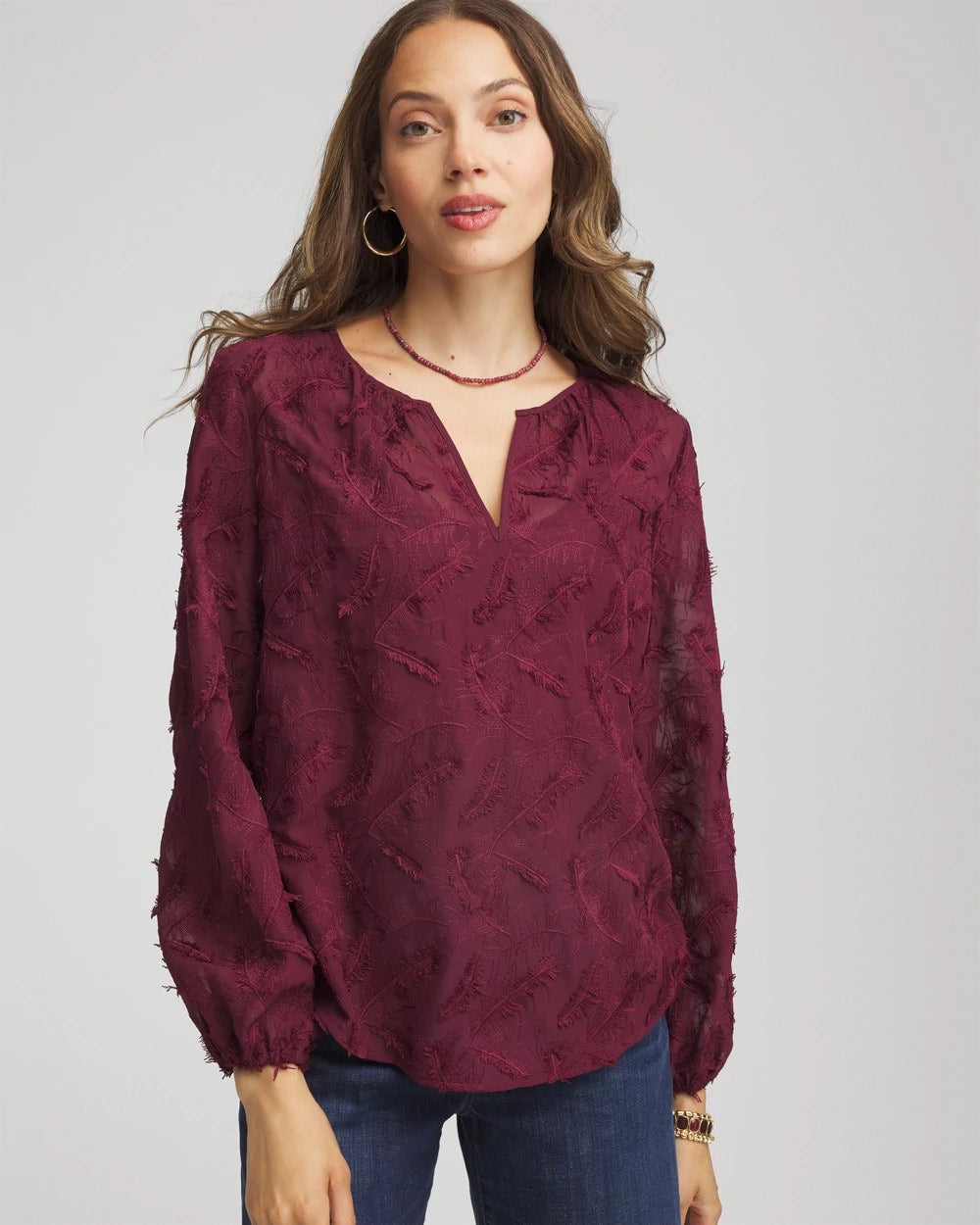 Chico's Premium | Feathered Pullover Peasant Blouse