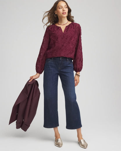 Chico's Premium | Feathered Pullover Peasant Blouse