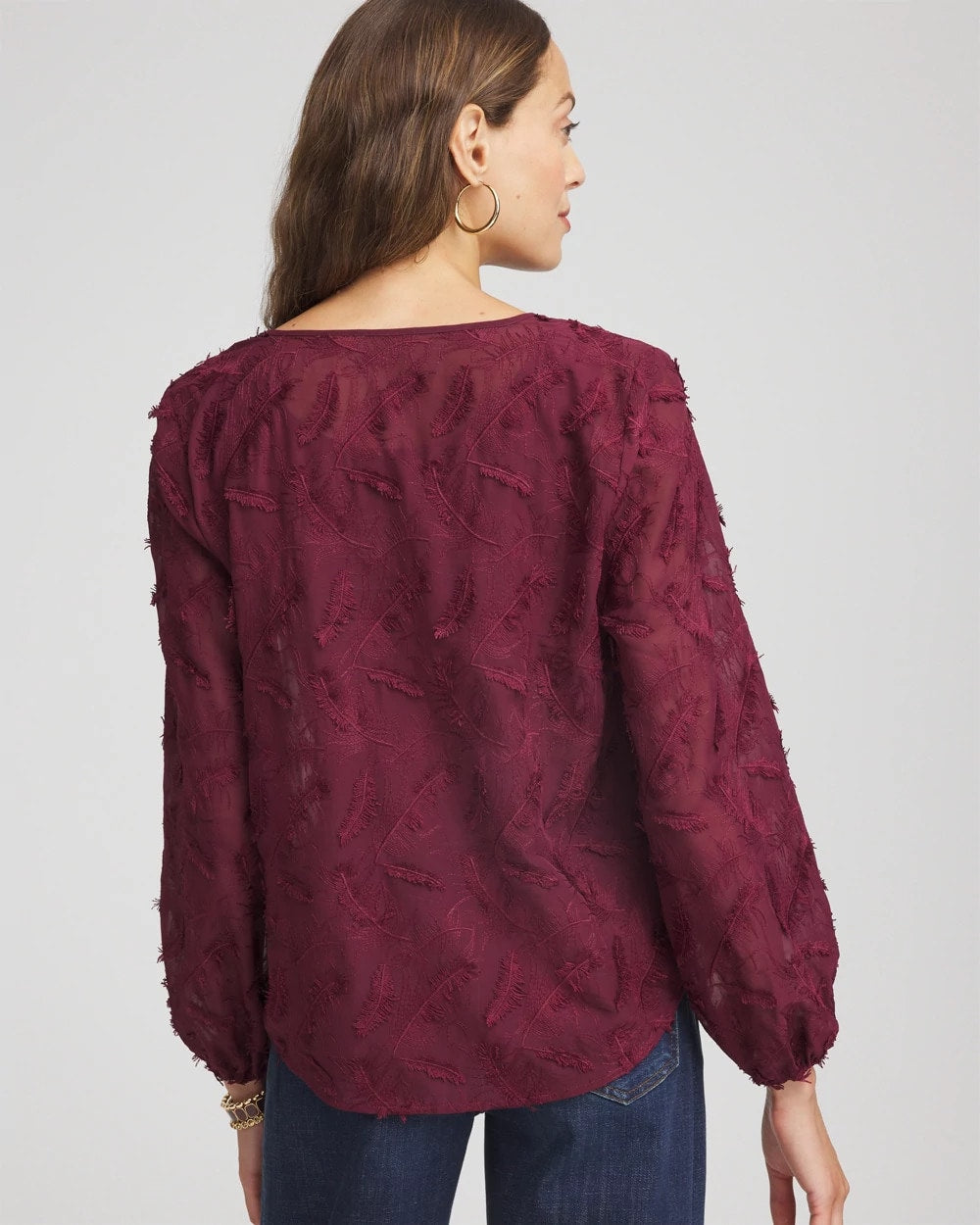 Chico's Premium | Feathered Pullover Peasant Blouse