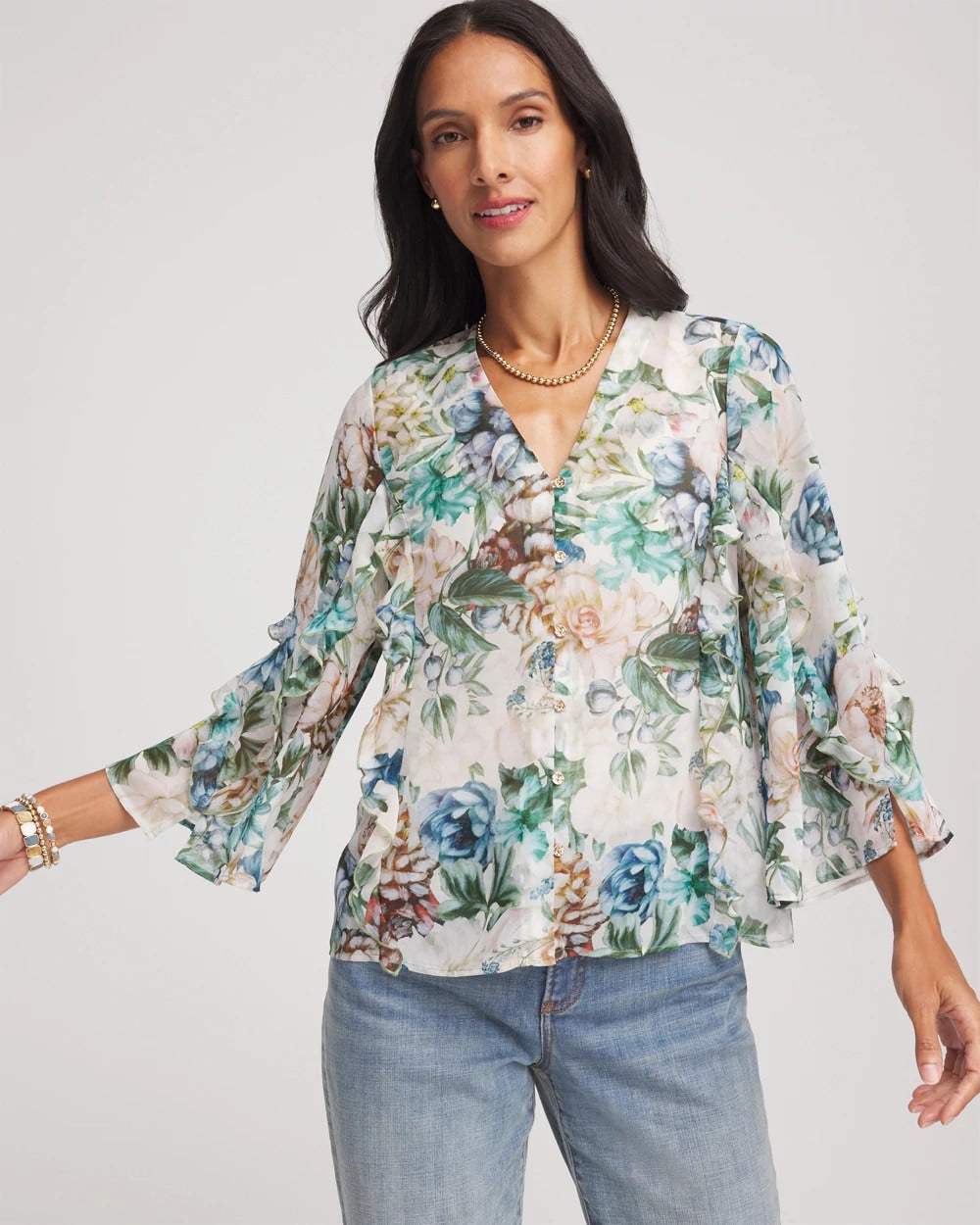Chico's Deals | Georgette Ruffled V-Neck Blouse