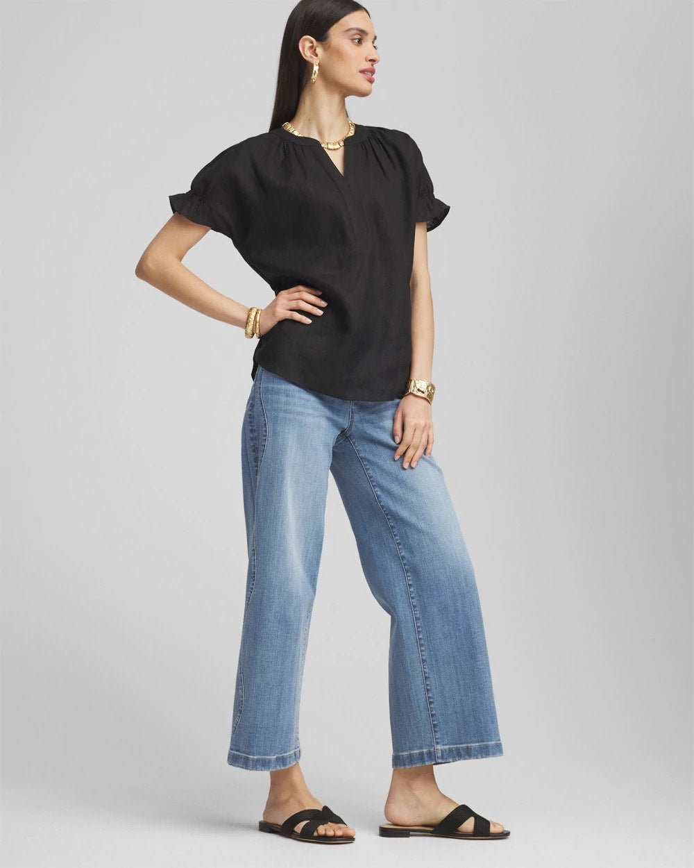 Chico's Popular | Linen Flutter-Sleeve Popover Top