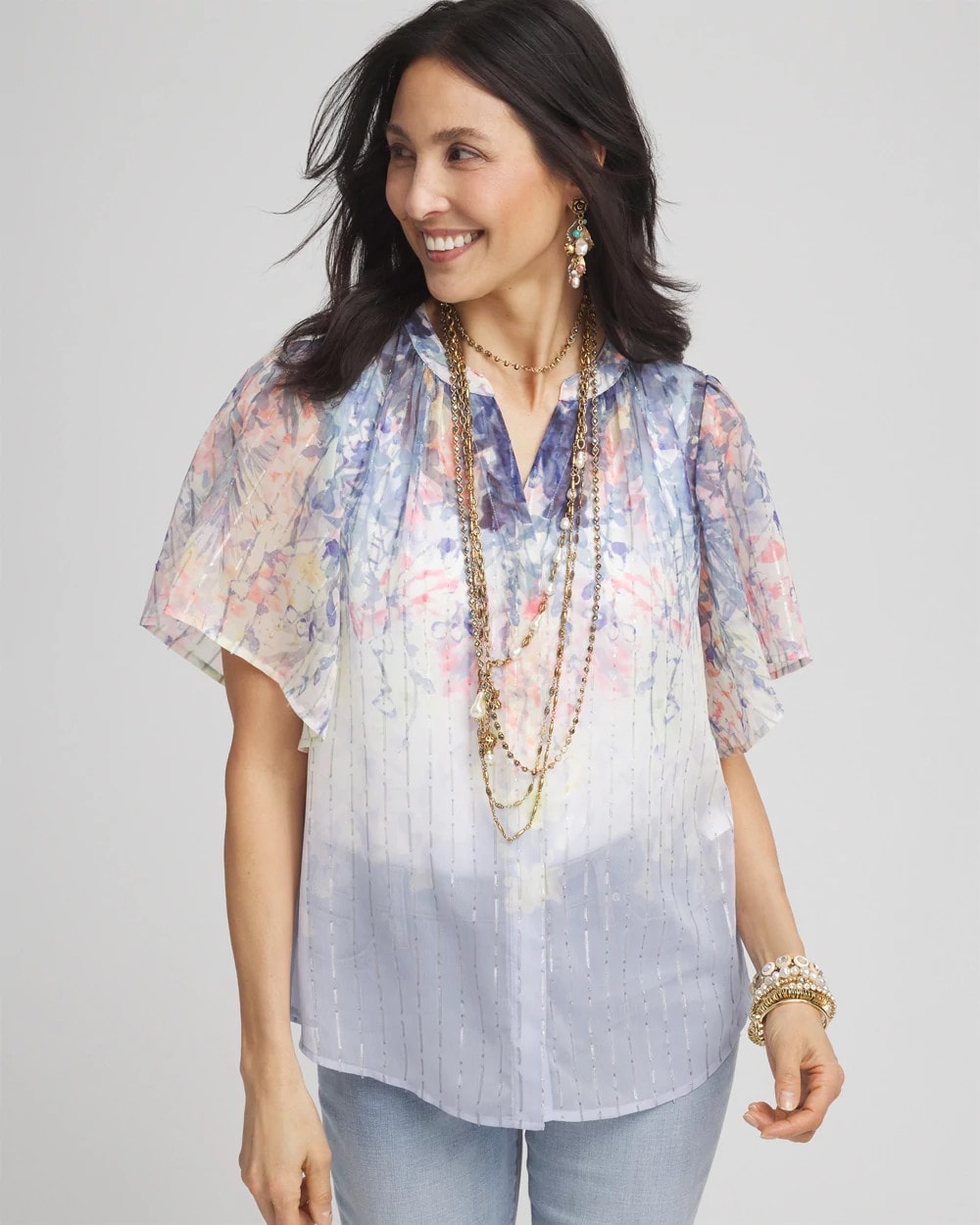 Chico's Featured | Jacquard Flutter-Sleeve Blouse