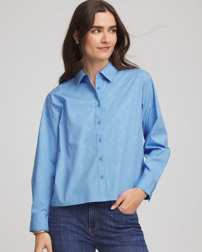 Chico's Hot Sale | Embellished Stretch Cotton Collared Shirt