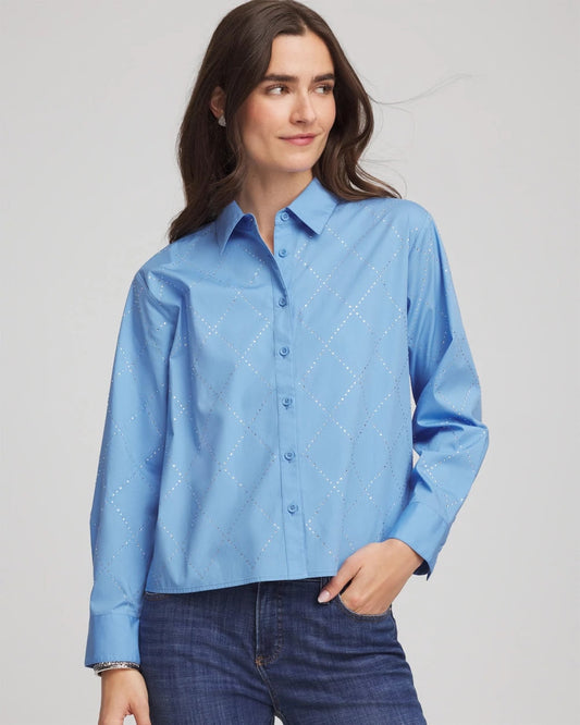 Chico's Hot Sale | Embellished Stretch Cotton Collared Shirt