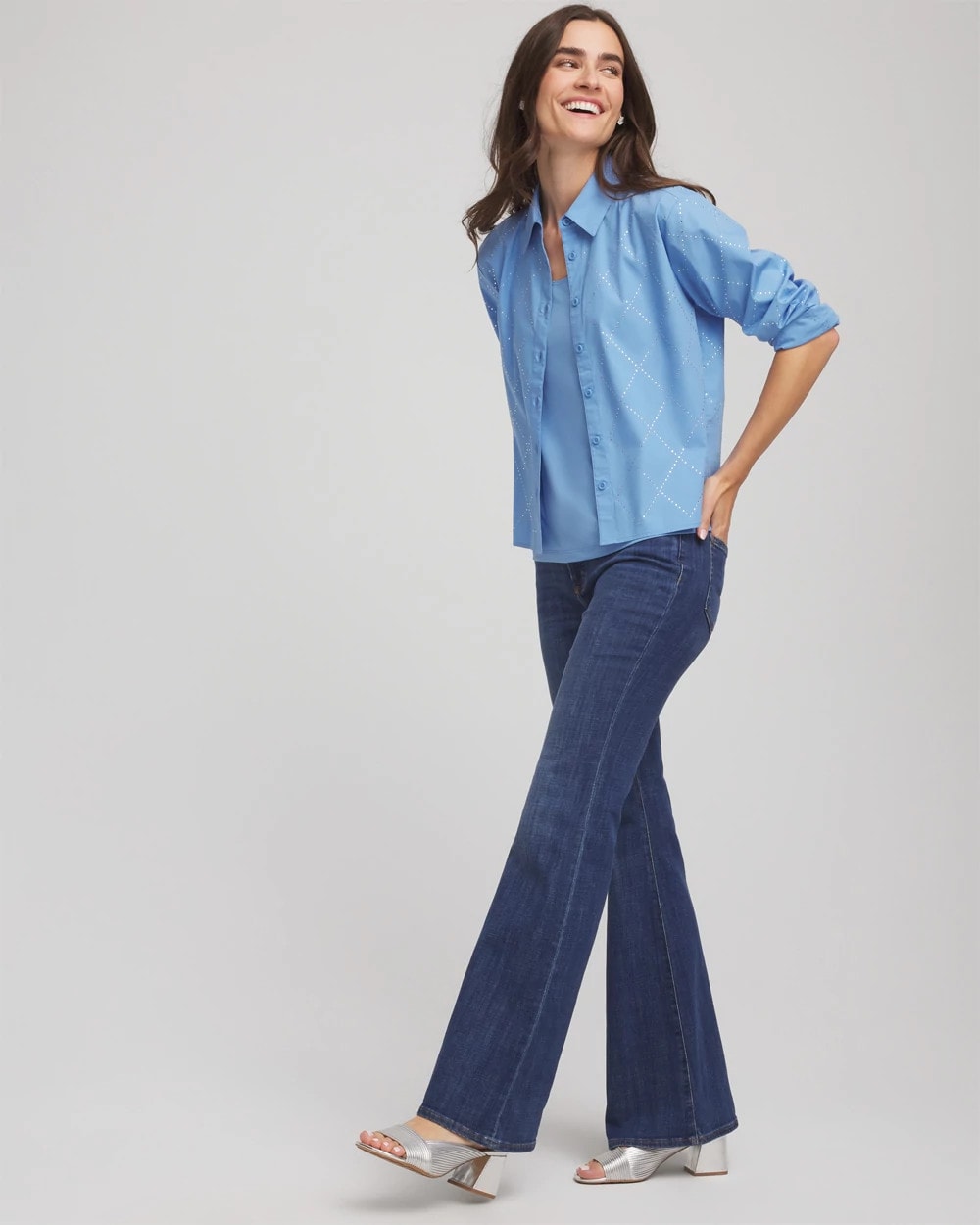 Chico's Hot Sale | Embellished Stretch Cotton Collared Shirt