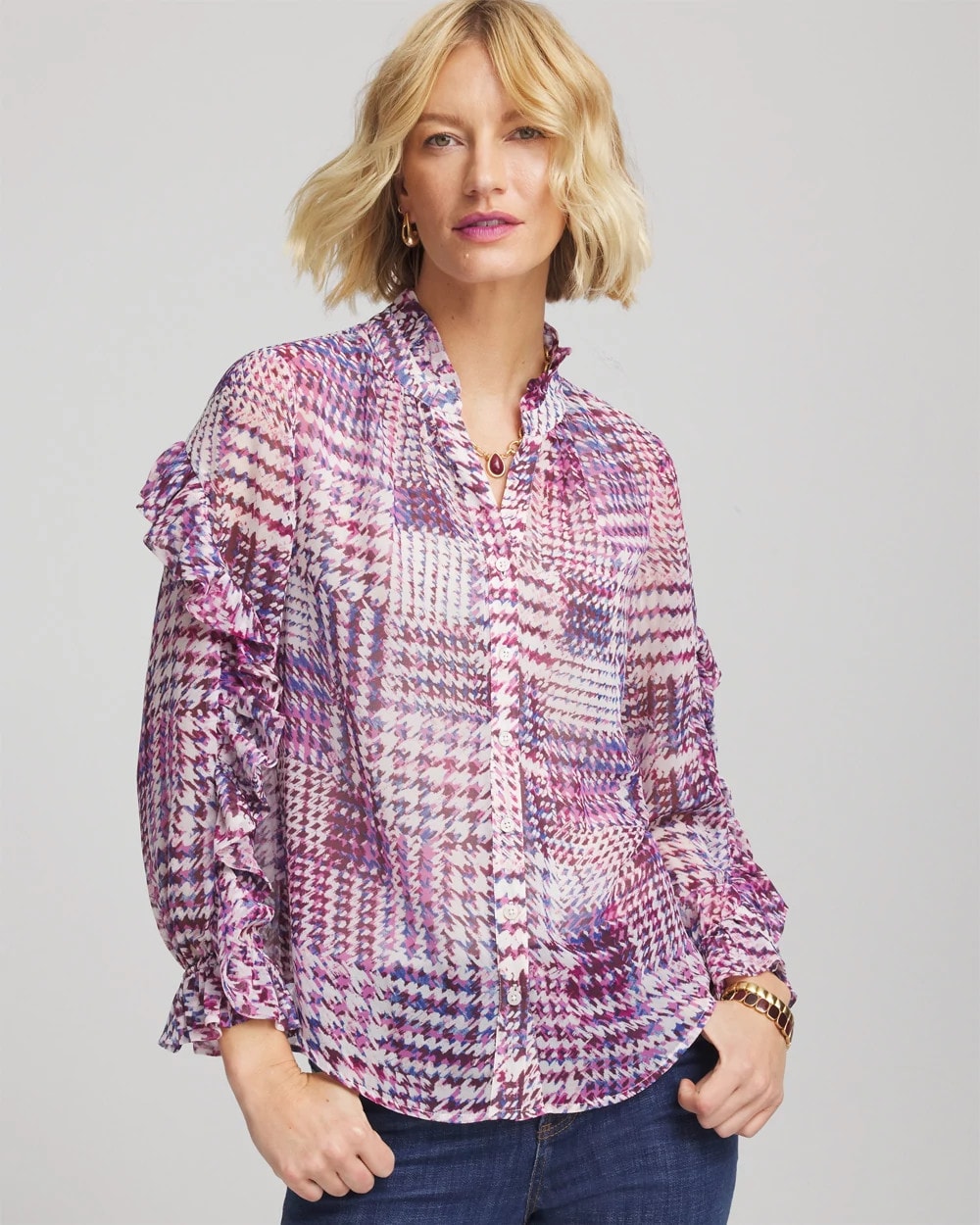 Chico's Recommended | Gingham-Print Georgette Blouse