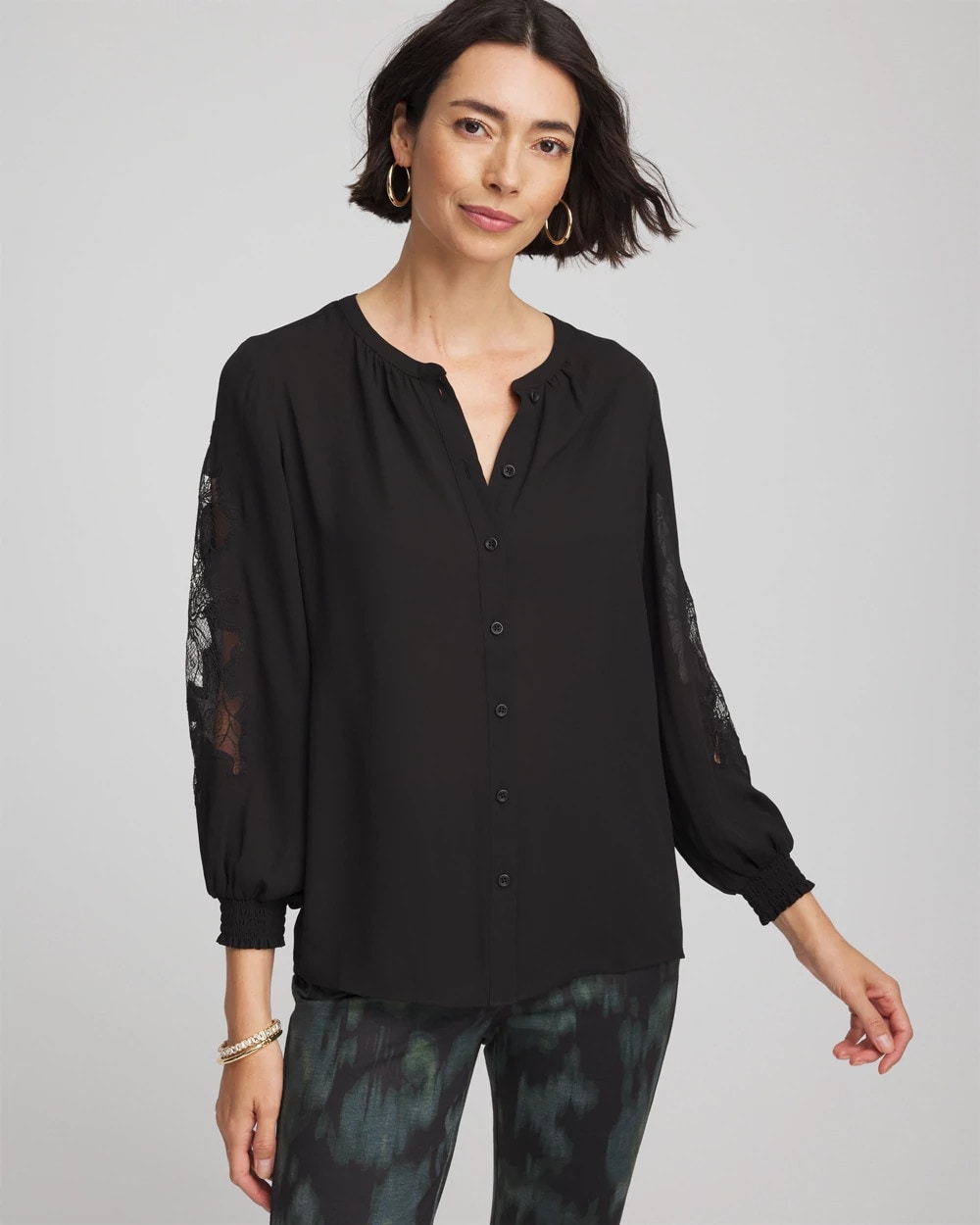 Chico's Essential | Crepe Banded Collar Blouse