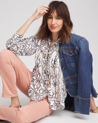 Chico's Customer Favorite | Faux Silk Floral Collared Shirt