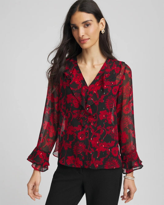 Chico's Quality | Georgette Clip Dot Ruffle Blouse